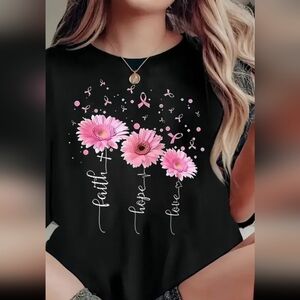 NEW Women's "Faith Hope Love" Breast Cancer Support Graphic T-shirt M/L